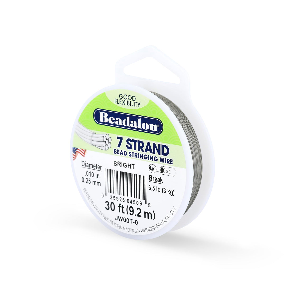 Beadalon 7-Strand Stainless Steel Beading Wire, .015 in / 0.38 mm - Bright