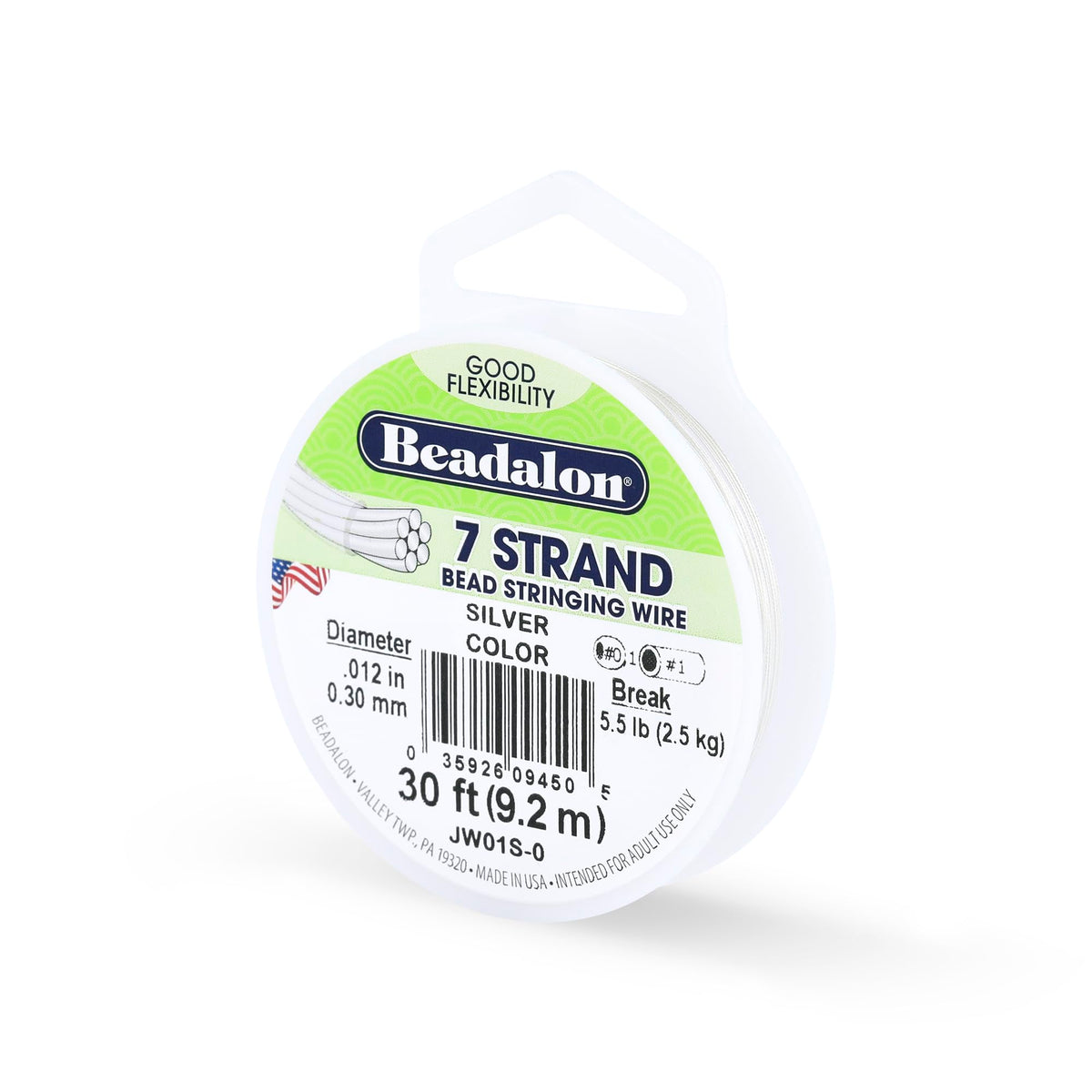 Beadalon 7-Strand Stainless Steel Beading Wire, .015 in / 0.38 mm - Bright