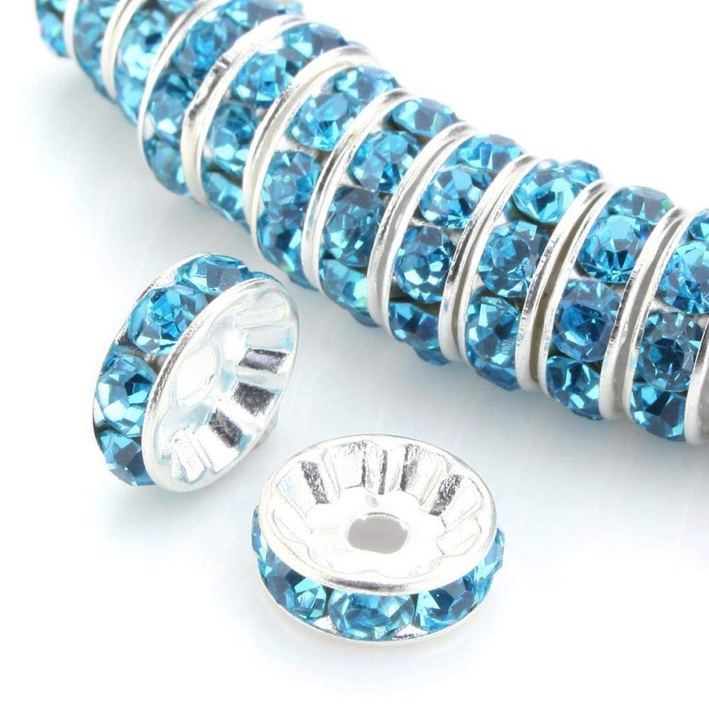 Allb 100Pcs Rondelle Spacer Beads 8mm Silver Plated Czech Crystal Rhinestone for Jewelry Making Loose Beads for Bracelets