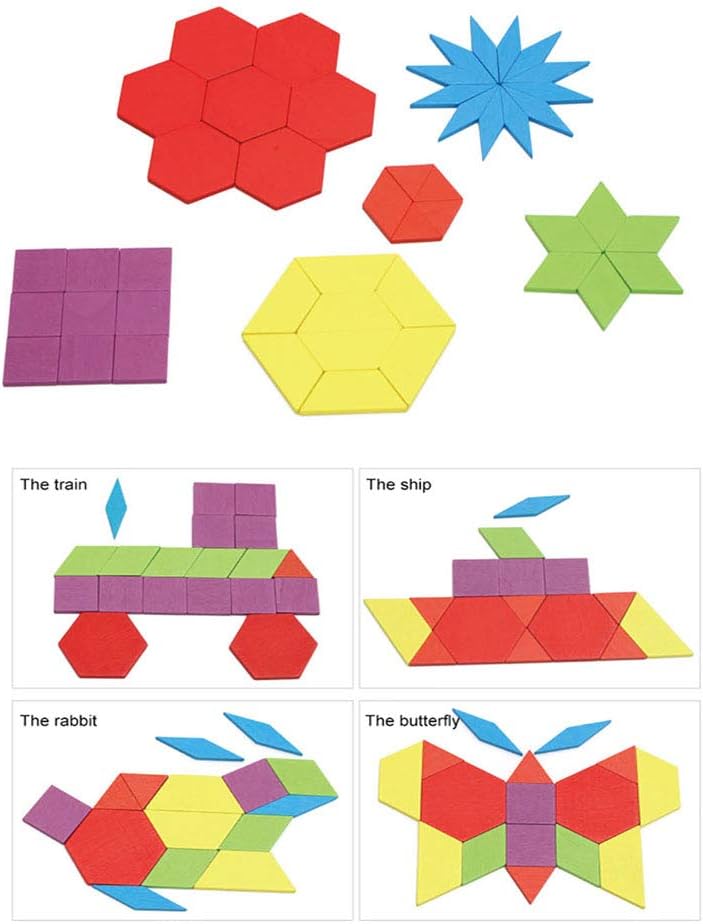 155 Pcs Wooden Pattern Blocks Set Geometric Shape Puzzle
