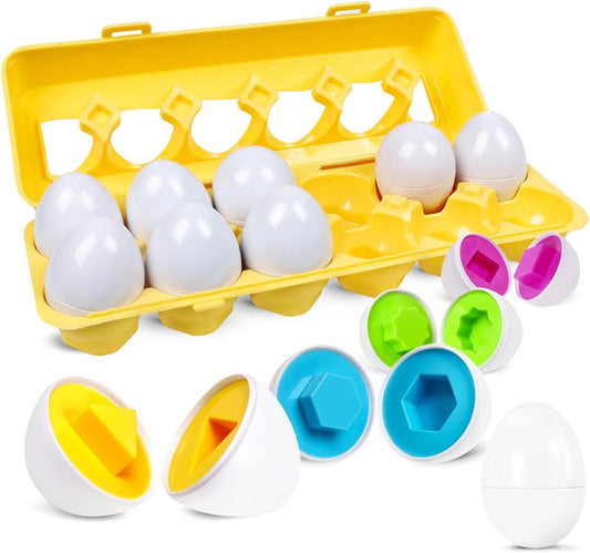 Matching Eggs 12 Pcs Color Shape Sorter Games Toys for Toddlers 1-3 Easter