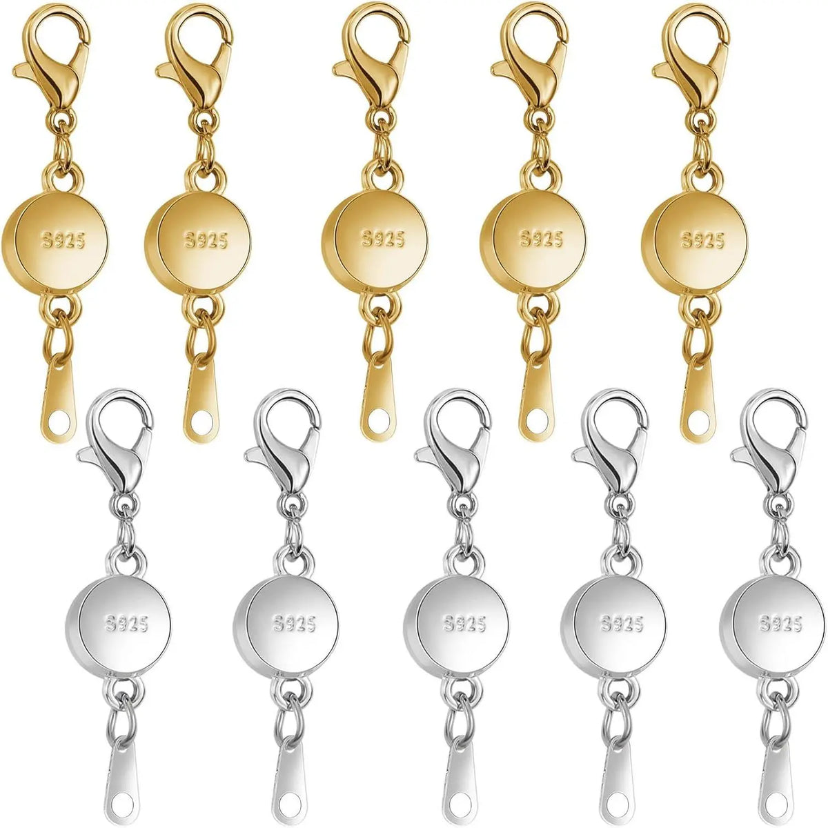 925 Silver Classic Magnetic Clasp - 0.4 Inches Diameter Round Ball Loop Clasp Converter, Hassle-Free Quick On-Off Secure Lock, 8-Pc Project Set for DIY Jewelry Making, Accessories for Beading