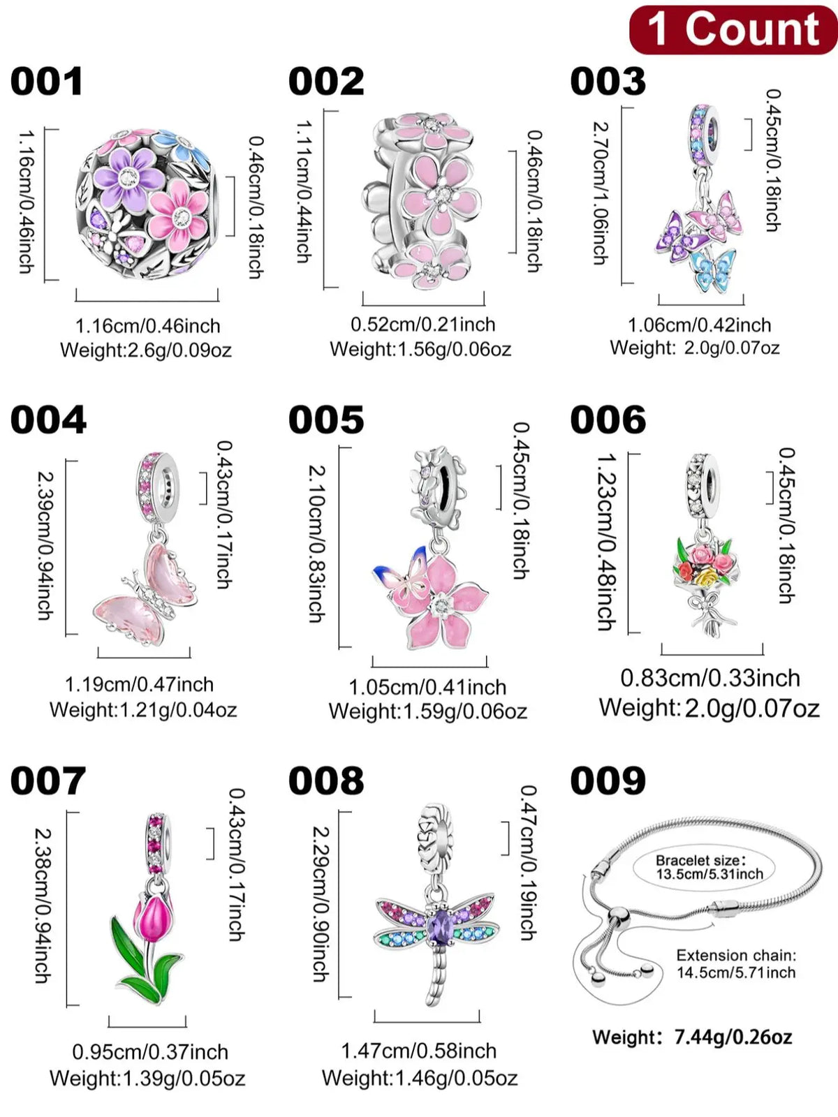 Butterfly & Flower Design Charms, Cute DIY Beads with Colorful Rhinestone, Trendy Exquisite DIY Jewelry for Birthday Gift, Beads Charms Accessories, Jewelry Making Charms, Charms for Crafts, Diy Craft Embellishments