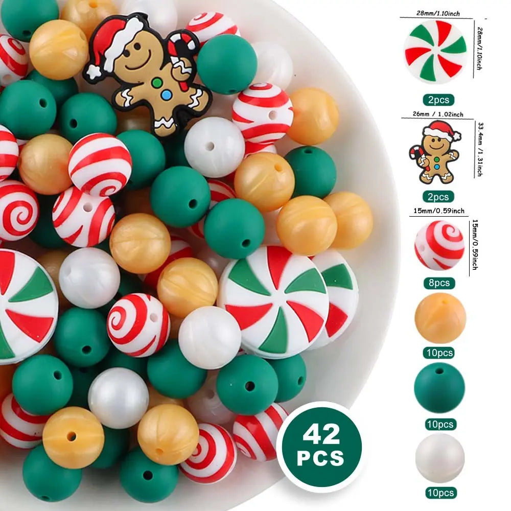 42pcs Halloween & Christmas Beads Set, Silicone Beads, Focal Beads, DIY Crafts, Pen Charms, Keychain Pendants, Holiday Decorations, Diy Beads Kit, Beading Kits, Beading Supplies, Beads And Accessories