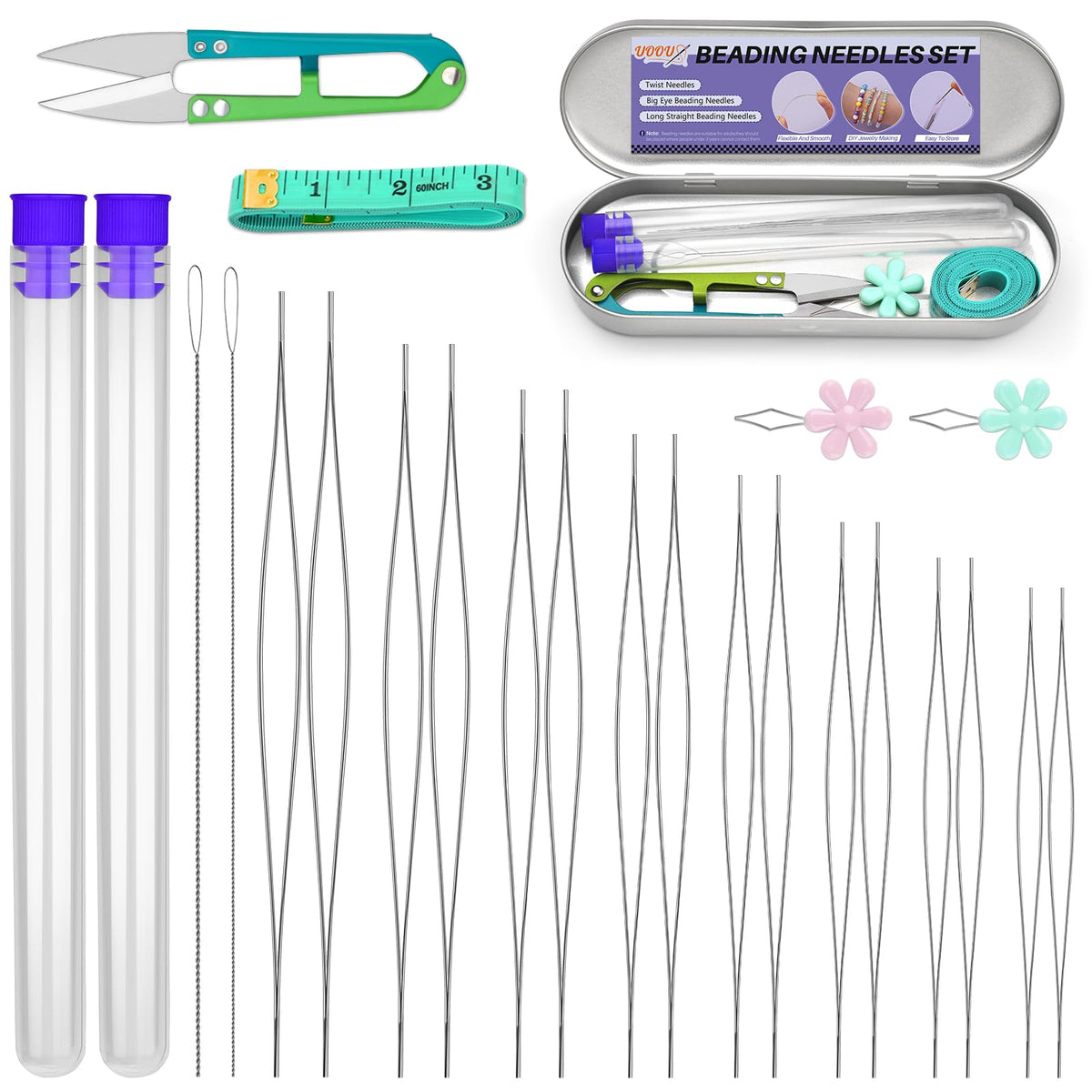 UOOU 86 Pcs Beading Needle Set, 6 Sizes Beading Needles for Seed Beads