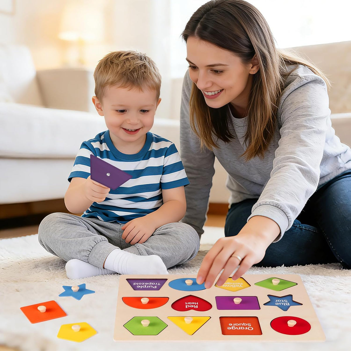Montessori Wooden Peg Shape Puzzles for Toddlers