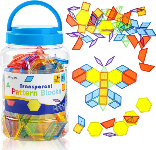 140 Pcs Translucent Pattern Blocks, Geometric Shapes Toys