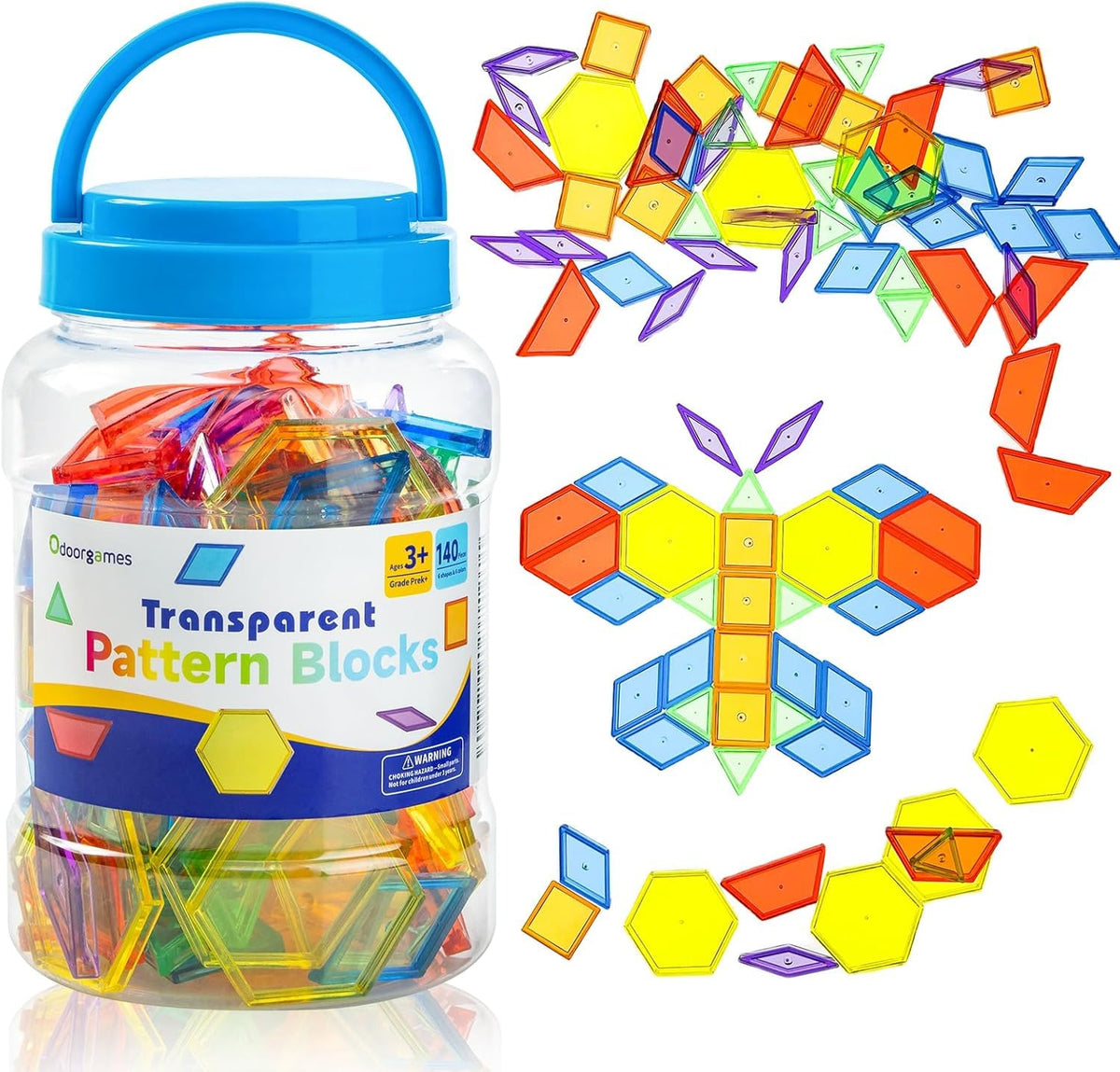 140 Pcs Translucent Pattern Blocks, Geometric Shapes Toys