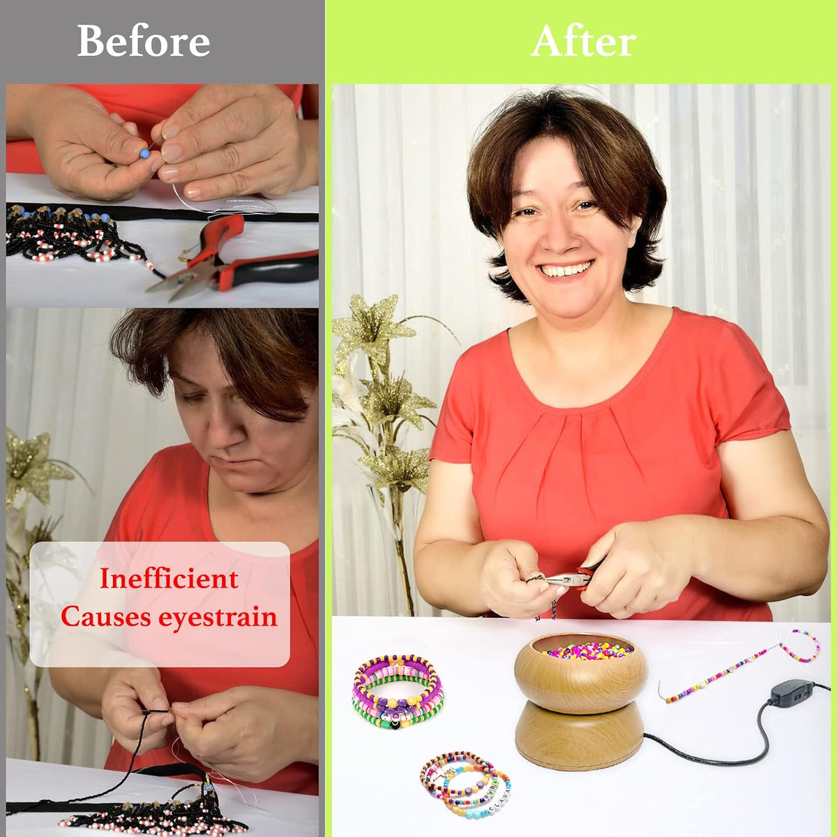 Xmada Electric Bead Spinner - Clay Bead Spinner with 2PC Beading Needles and Seed Beads, Waist Beads Kit, Bead Spinner for Jewelry Making, Electric | Speed Adjustment Beading Tools