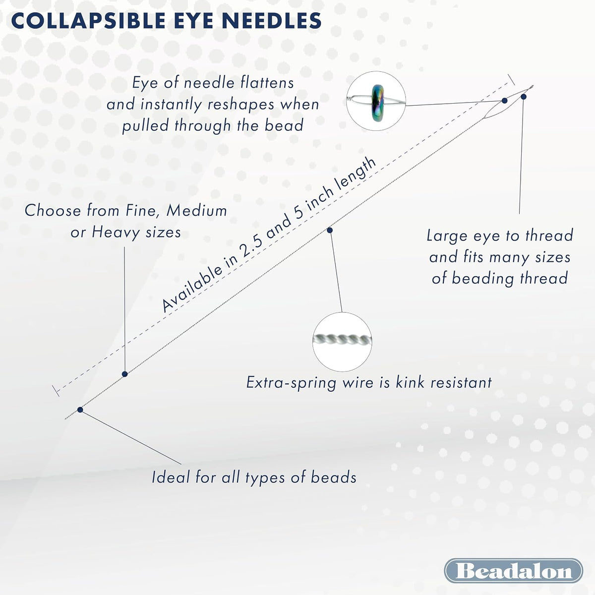 Beadalon Collapsible Eye Beading Needles, Medium 0.36 mm / .014 inches Diameter, 2.5 inches Length, 4 pc