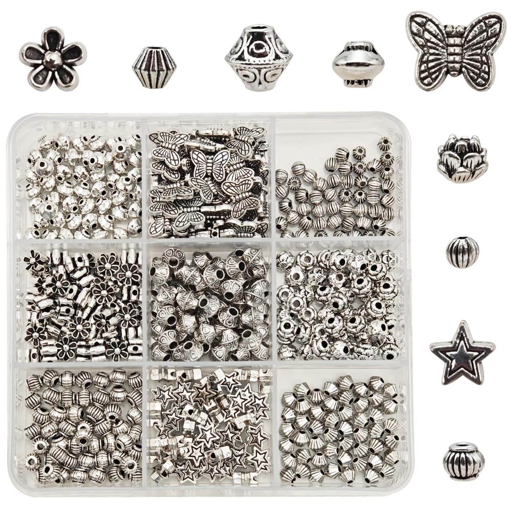 INSPIRELLE 450 Pieces Antique Silver Bead Caps Metal Alloy Beads