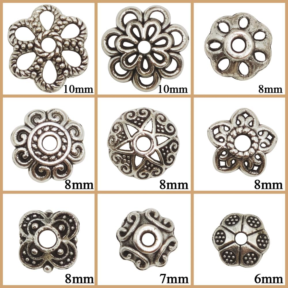 INSPIRELLE 450 Pieces Antique Silver Bead Caps Metal Alloy Beads