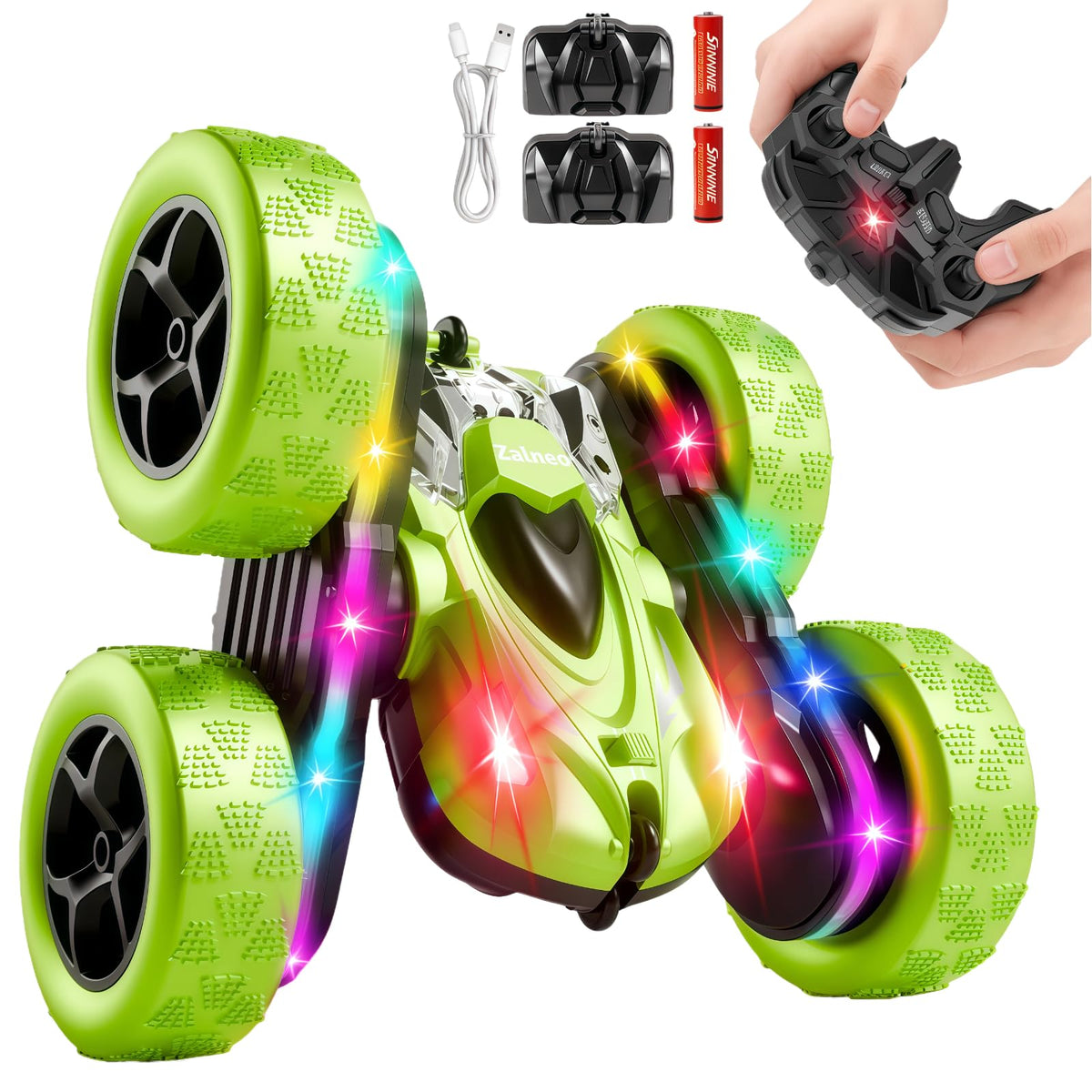 Remote Control Stunt Car 4WD 360° Flip Double‑Sided RC Cars, LED Light Bar, USB‑C Modular Battery, 2.4 GHz Outdoor Beach Toy for Boys 6‑12 Years Old, Birthday & Christmas Kids Gift, Blue
