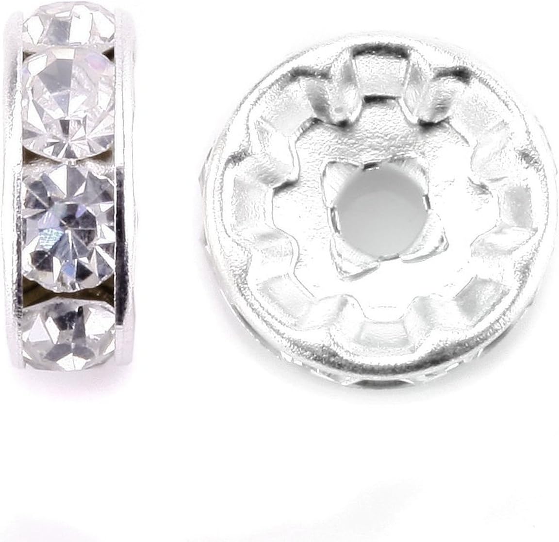 Allb 100Pcs Rondelle Spacer Beads 8mm Silver Plated Czech Crystal Rhinestone for Jewelry Making Loose Beads for Bracelets