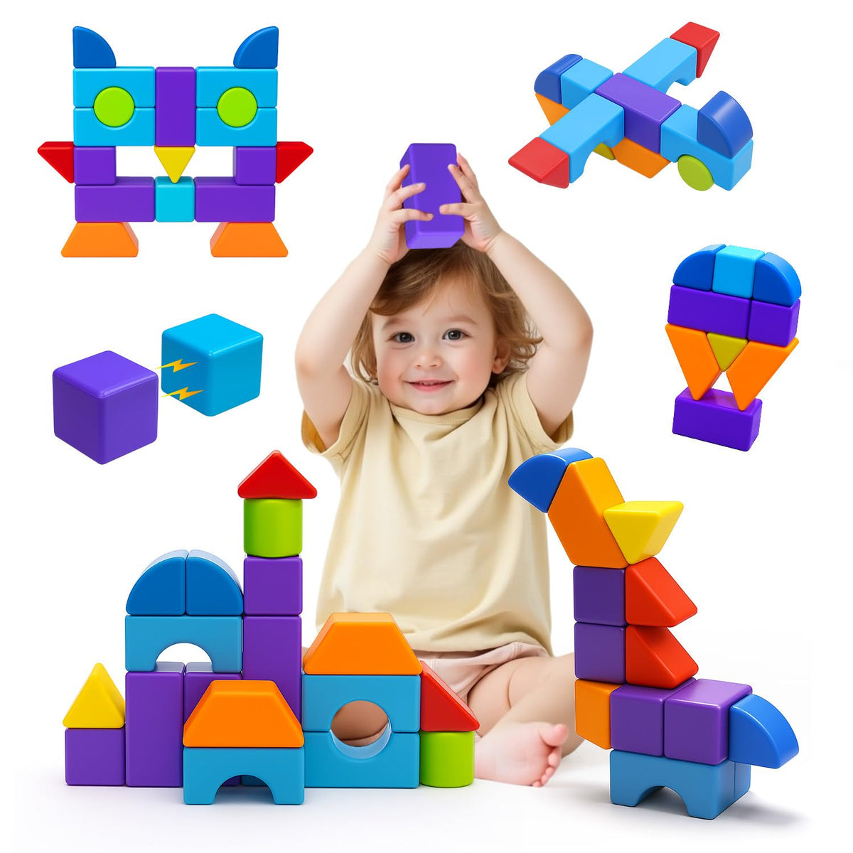 Pairez Toys Magnetic Blocks for Kids Ages 1-3, Large Building Blocks