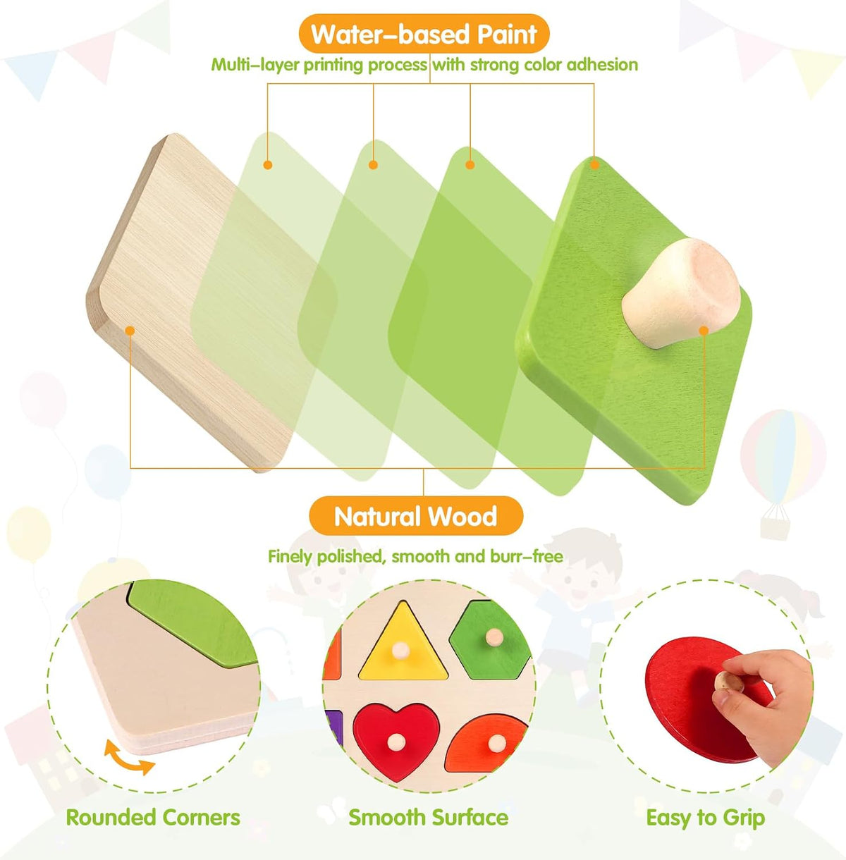 Montessori Wooden Peg Shape Puzzles for Toddlers