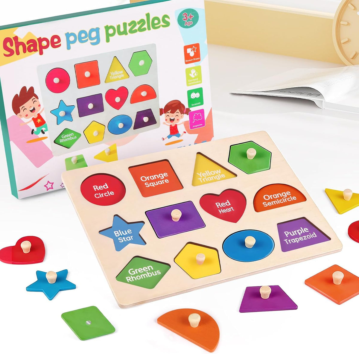 Montessori Wooden Peg Shape Puzzles for Toddlers