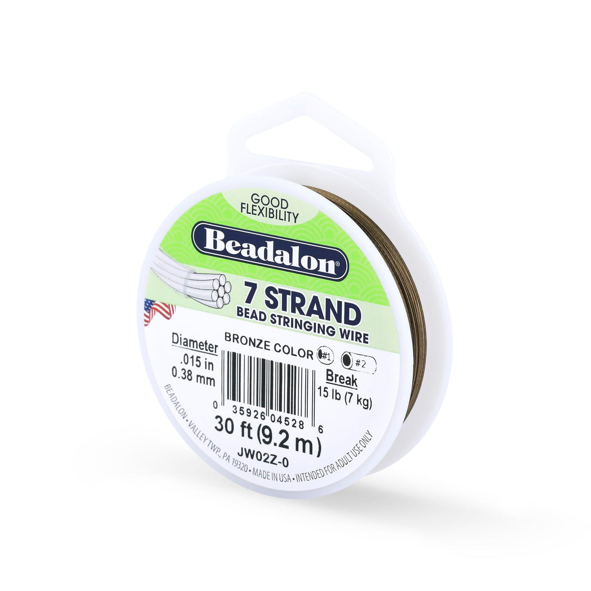 Beadalon 7-Strand Stainless Steel Beading Wire, .015 in / 0.38 mm - Bright