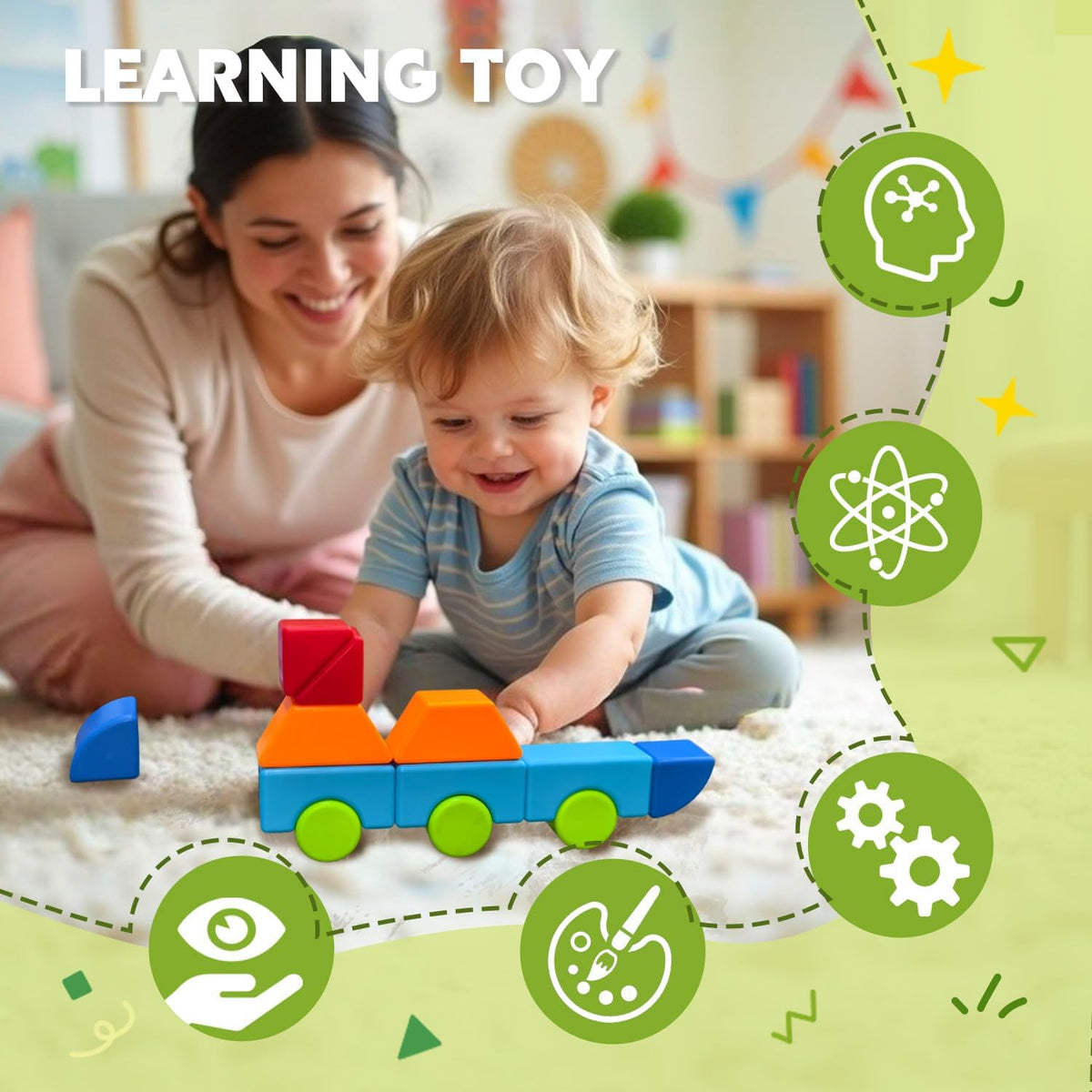 Pairez Toys Magnetic Blocks for Kids Ages 1-3, Large Building Blocks