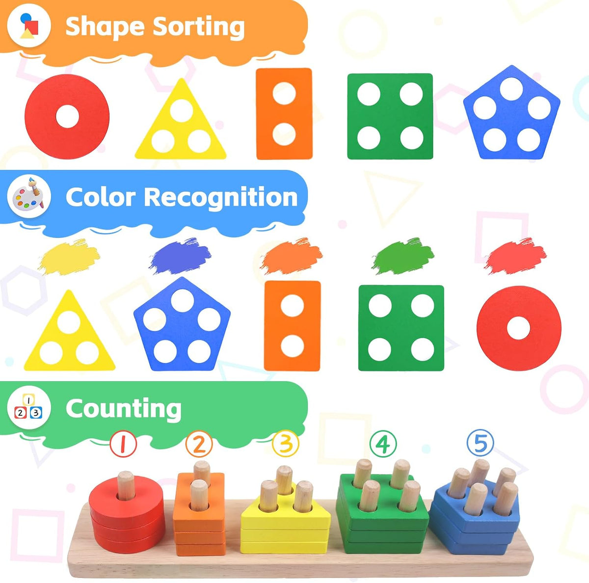 Montessori Toys Stacking & Sorting Learning Shape Sorters for Toddlers 1-3