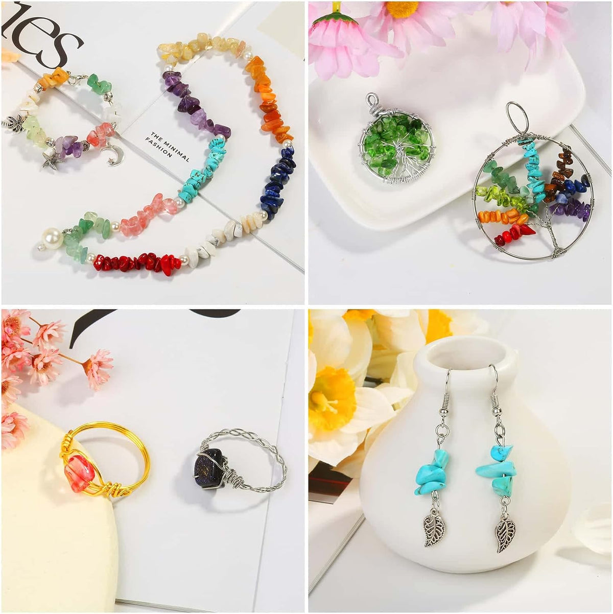 PAXCOO 2278Pcs Crystal Beads for Jewelry Making Supplies, 48 Colors Ring Making Kit Crystals Jewelry Making Kit for Adults Bracelet Earring Necklace Making