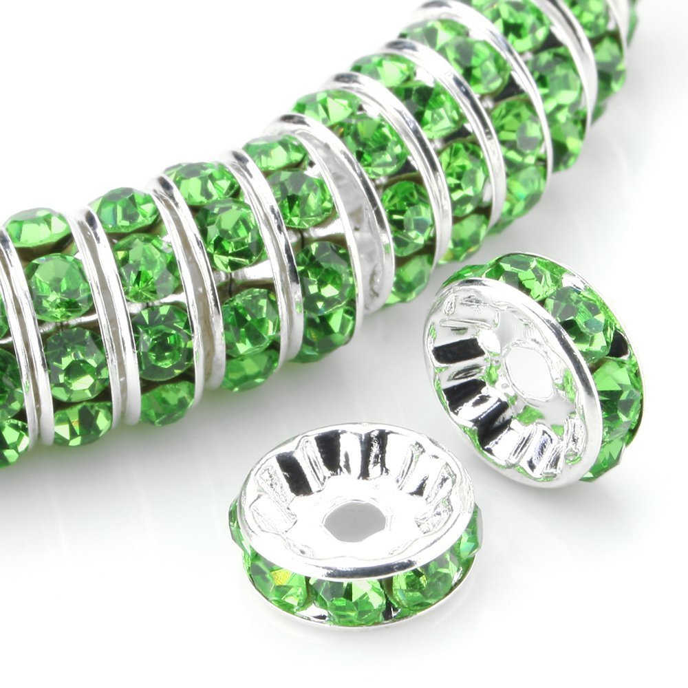Allb 100Pcs Rondelle Spacer Beads 8mm Silver Plated Czech Crystal Rhinestone for Jewelry Making Loose Beads for Bracelets