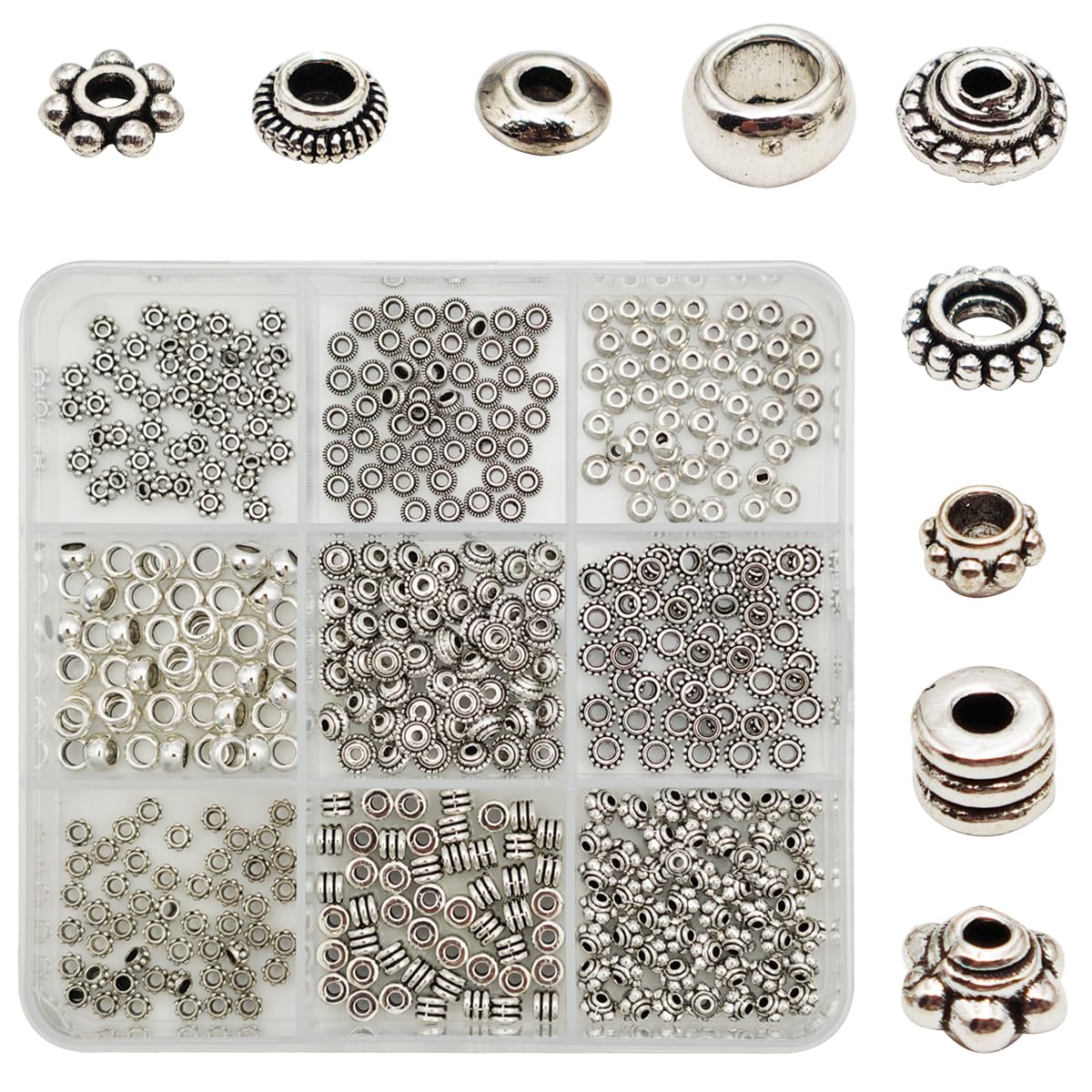 INSPIRELLE 450 Pieces Antique Silver Bead Caps Metal Alloy Beads