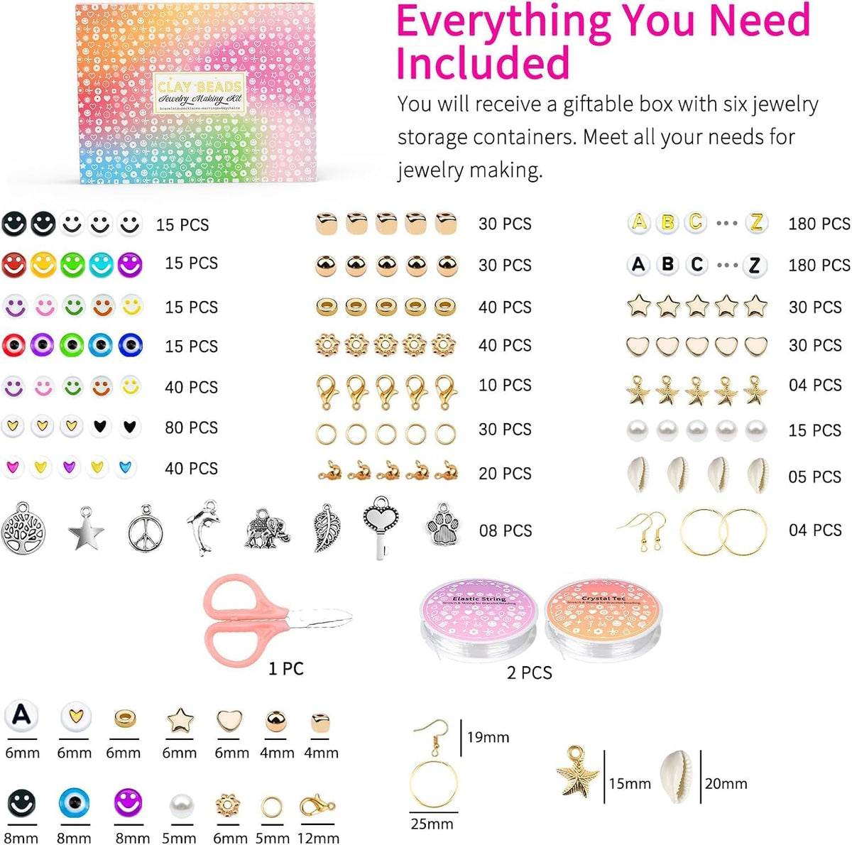 20,000 Pcs Clay Beads Bracelet Making Kit, 120 Colors 6 Boxes Polymer Beads Spacer Heishi Beads & Jewelry Kit with Pendant Charms Elastic Strings, Crafts Gift for Kids Adults