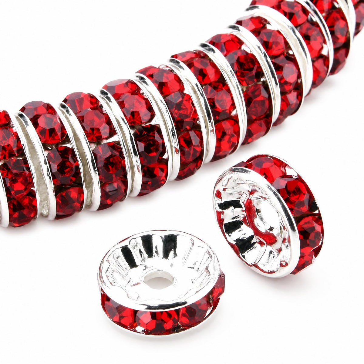 Allb 100Pcs Rondelle Spacer Beads 8mm Silver Plated Czech Crystal Rhinestone for Jewelry Making Loose Beads for Bracelets