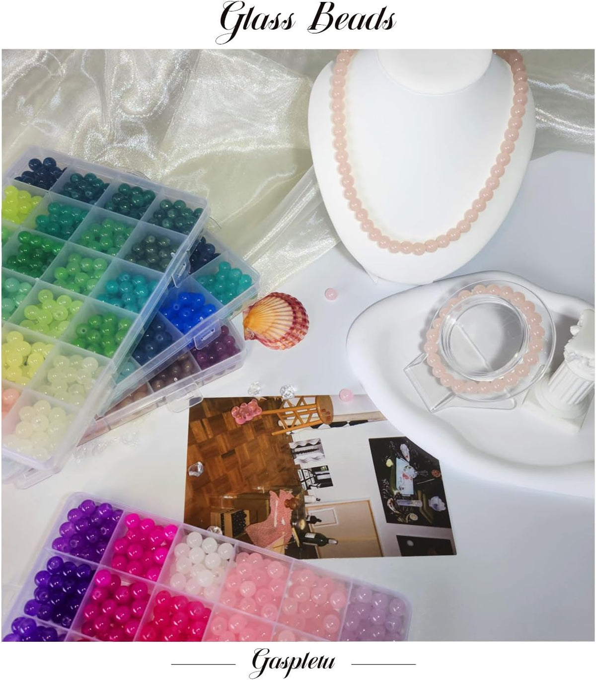 2500PCS 8mm Glass Beads Bracelet Making Kit, 96 Colors Crystal Beads for Jewelry Making, 4 Box Round Beads Suitable for Beginners