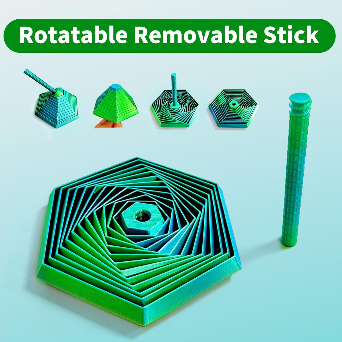 4PCS 3D Printed Fidget Toys for Adults – Multi-Layer Geometric Shapes with Handle, ASMR Clicking Sound, Stress Relief Toy for Anxiety & Focus (Gold+Green+Blue)