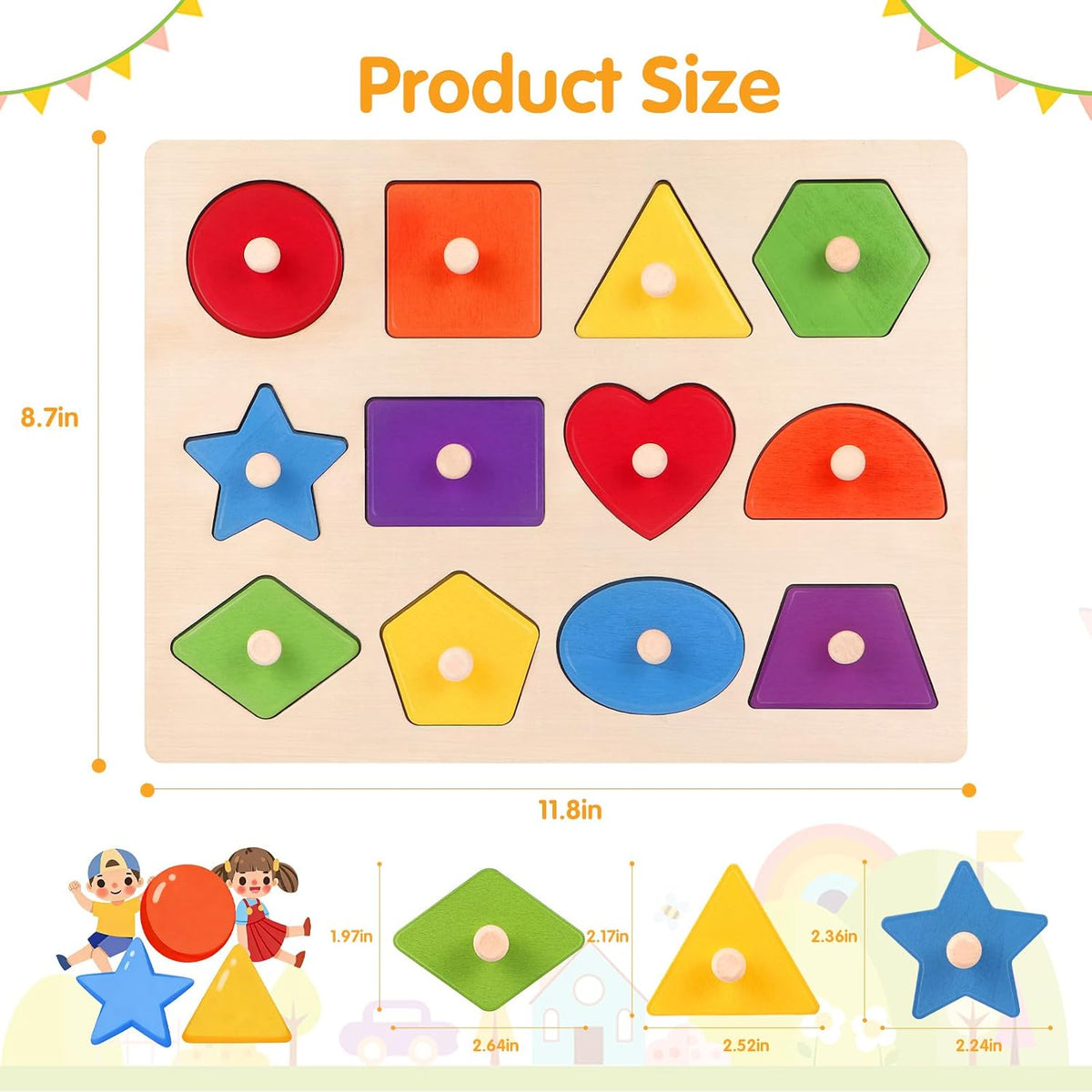 Montessori Wooden Peg Shape Puzzles for Toddlers