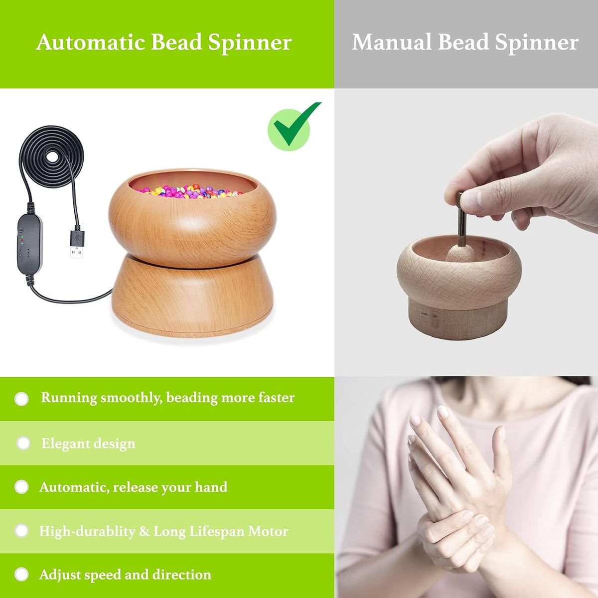Xmada Electric Bead Spinner - Clay Bead Spinner with 2PC Beading Needles and Seed Beads, Waist Beads Kit, Bead Spinner for Jewelry Making, Electric | Speed Adjustment Beading Tools