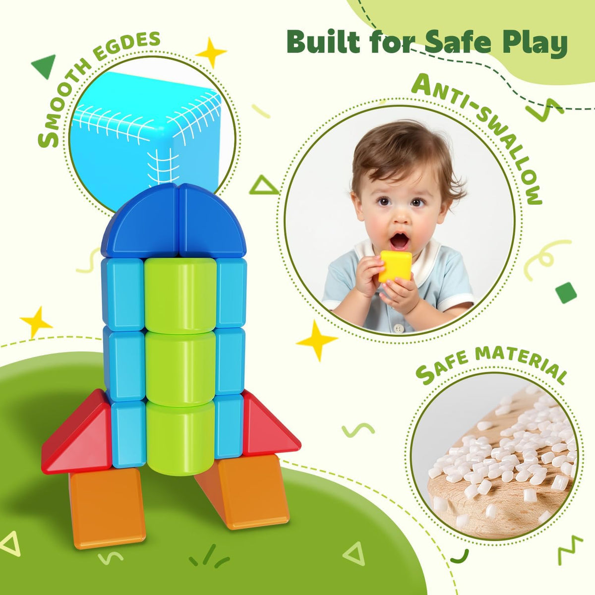 Pairez Toys Magnetic Blocks for Kids Ages 1-3, Large Building Blocks