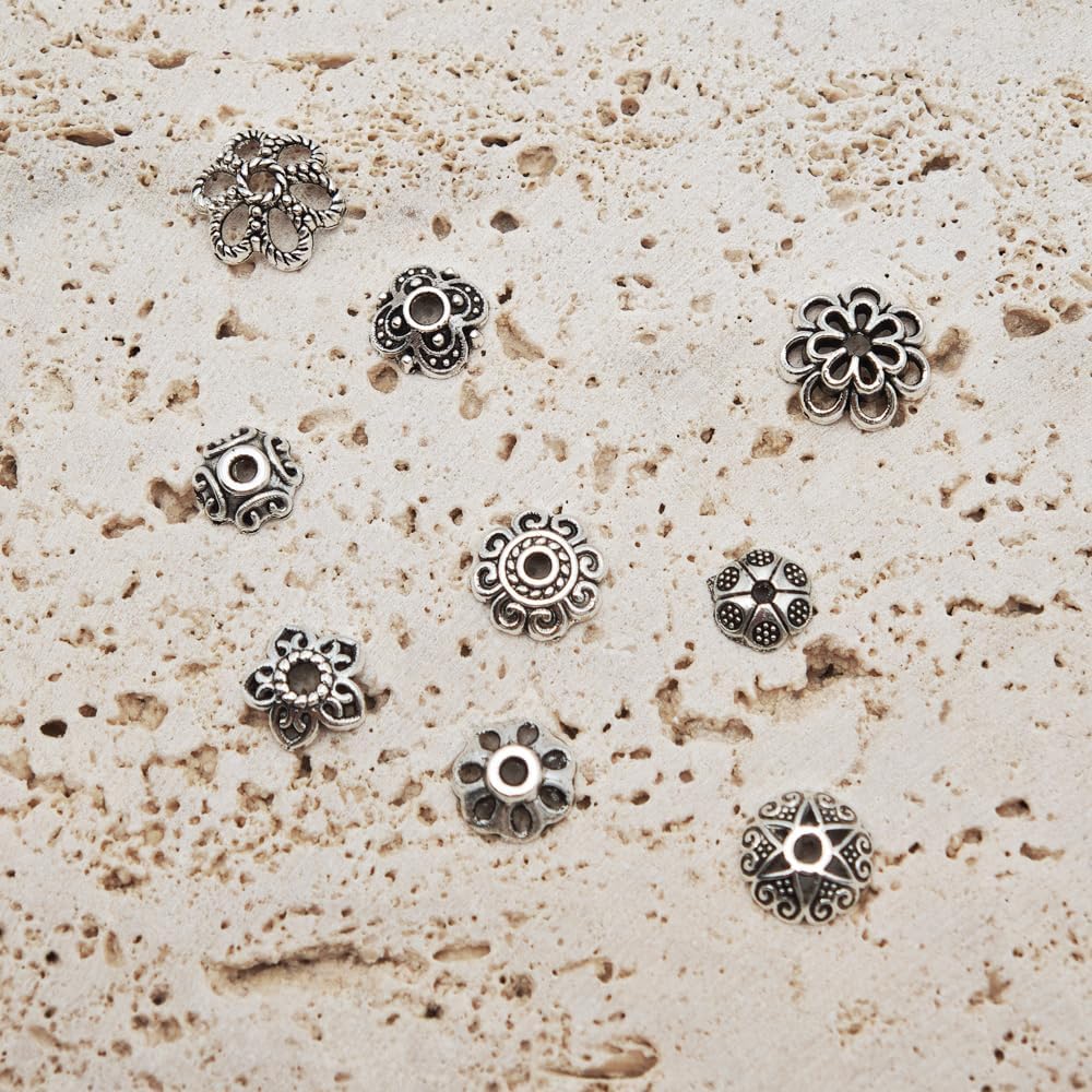 INSPIRELLE 450 Pieces Antique Silver Bead Caps Metal Alloy Beads