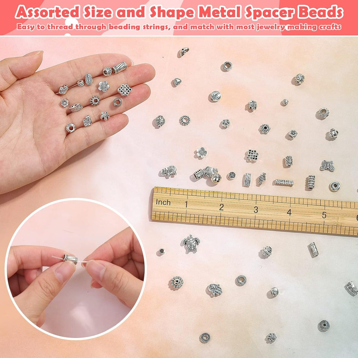 350 Pcs Silver Spacer Beads for Jewelry Making, Mixed Bulk Random Styles Metal Beads for Bracelets, Necklace, Earring Jewelry Making