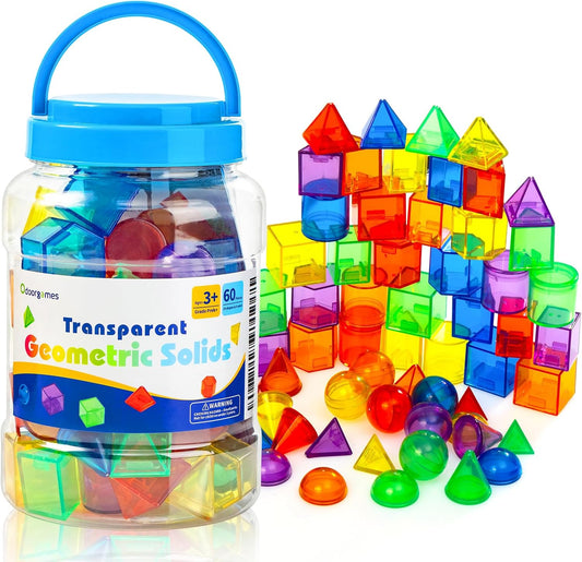 60 Pieces 3D Shapes for Teaching, Light Table Manipulatives