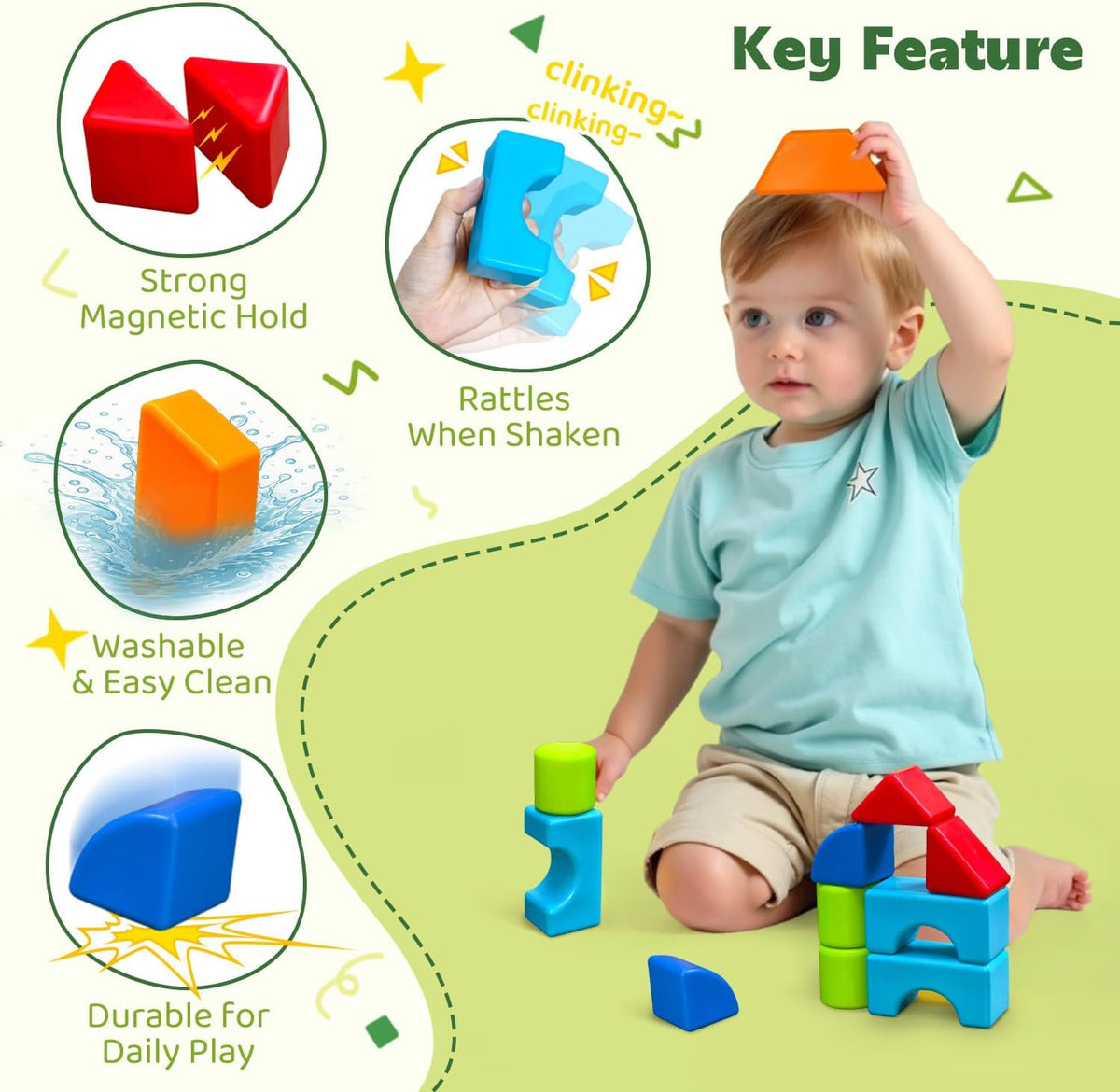 Pairez Toys Magnetic Blocks for Kids Ages 1-3, Large Building Blocks