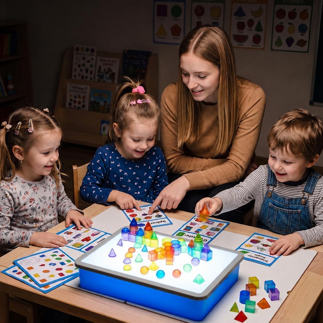 60 Pieces 3D Shapes for Teaching, Light Table Manipulatives