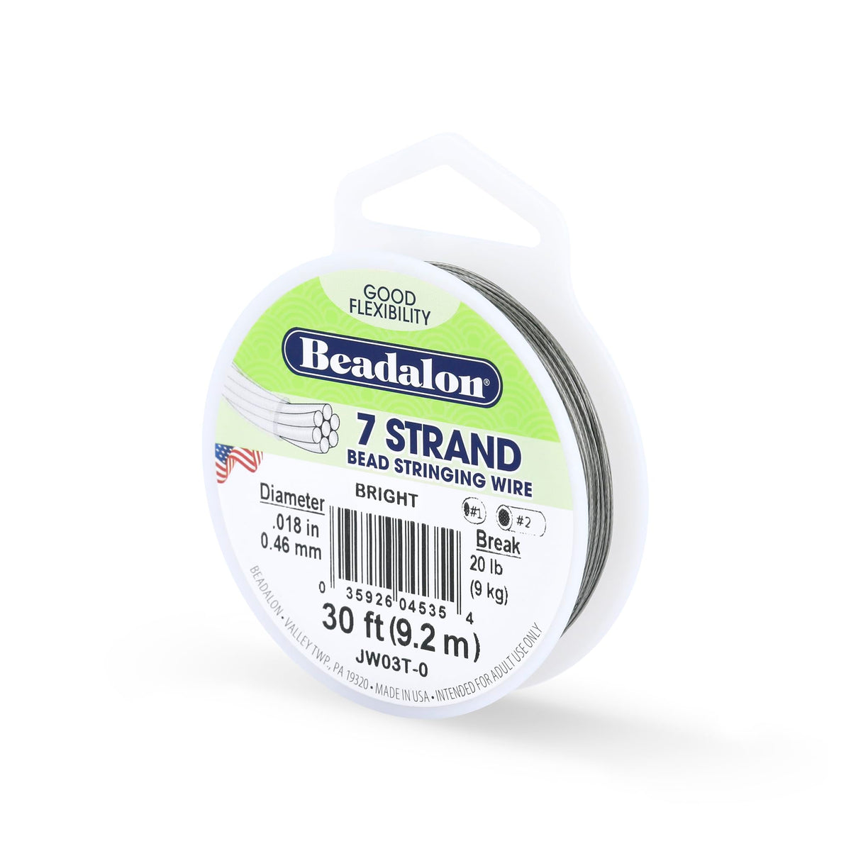 Beadalon 7-Strand Stainless Steel Beading Wire, .015 in / 0.38 mm - Bright