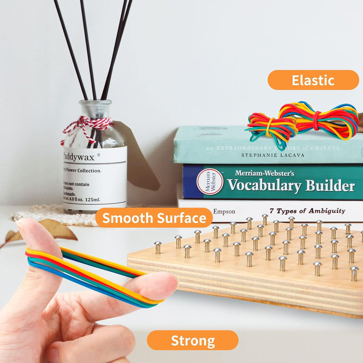 HEELWIRE Wooden Geoboard,Montessori Toy,Graphical Mathematical Education Toy for Kids with Pattern Cards and Rubber Bands to Figures and Shapes, Brain Teaser STEM Toy Geo Board (6 * 6 * 0.6 in)