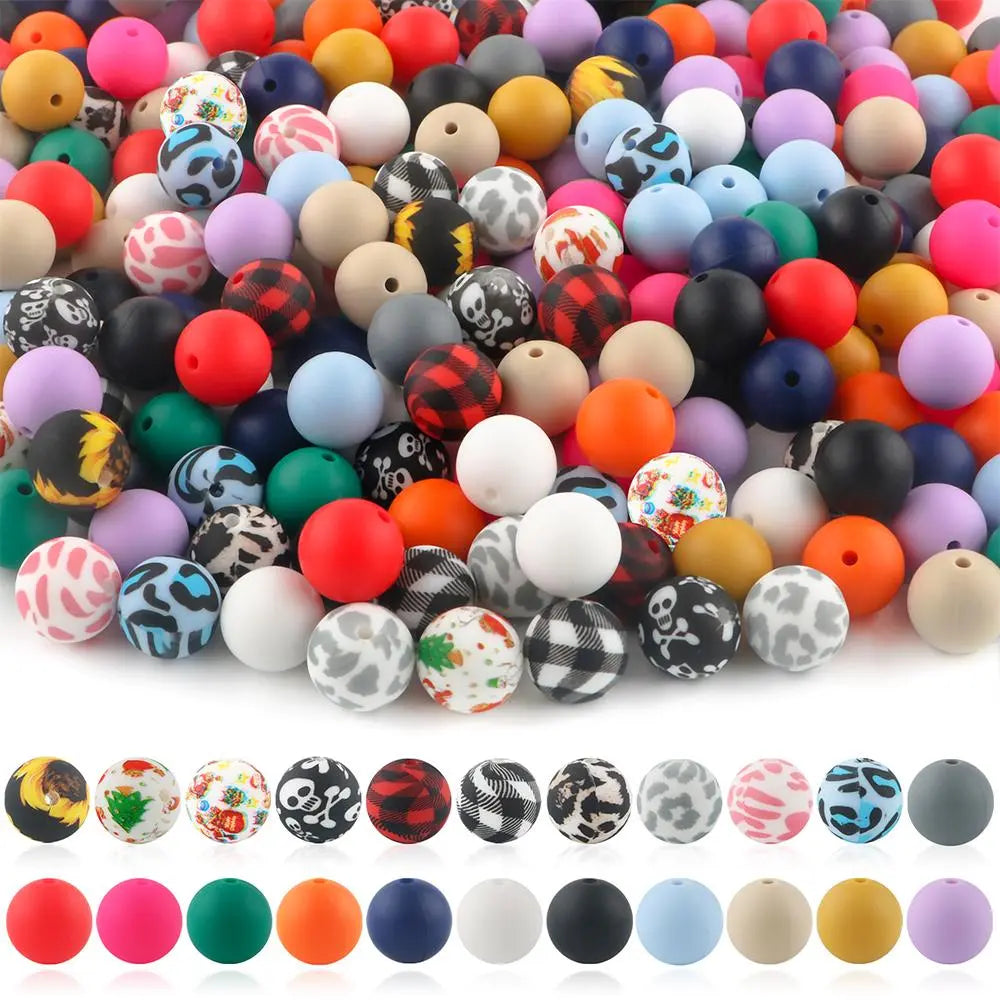15mm Silicone Beads, 50-Piece Round Printed Bead Set, Beads for Crafts, Beading Supplies, DIY Jewelry-Making Supplies for Bracelets, Necklaces, Earrings and Pendants #GLOBAL PICKS