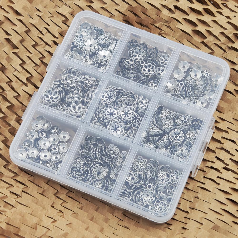 INSPIRELLE 450 Pieces Antique Silver Bead Caps Metal Alloy Beads
