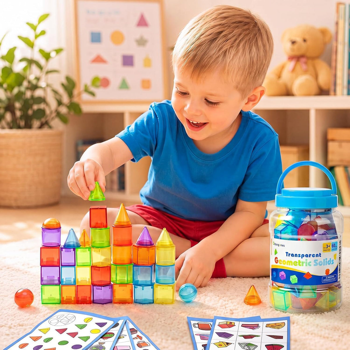 60 Pieces 3D Shapes for Teaching, Light Table Manipulatives