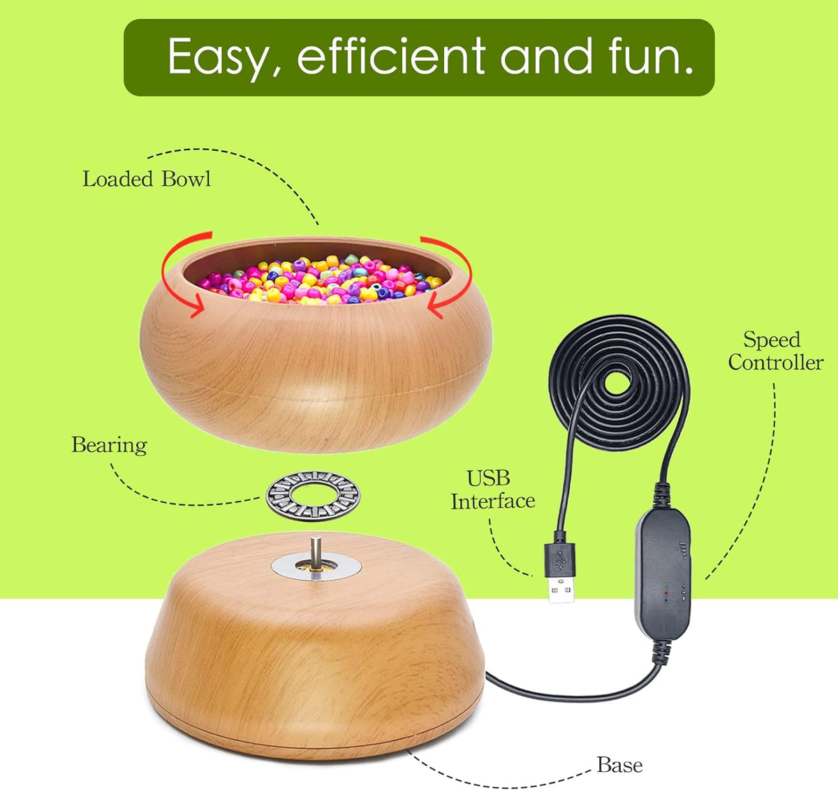 Xmada Electric Bead Spinner - Clay Bead Spinner with 2PC Beading Needles and Seed Beads, Waist Beads Kit, Bead Spinner for Jewelry Making, Electric | Speed Adjustment Beading Tools