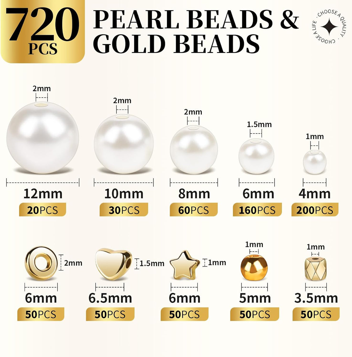 LEOBRO Pearl Beads for Bracelets, 720PCS Bracelet Making Kit for Adult, Bracelet Bead Kits, Small Pearl Beads and Gold Beads for Bracelets, Jewelry Making Kit