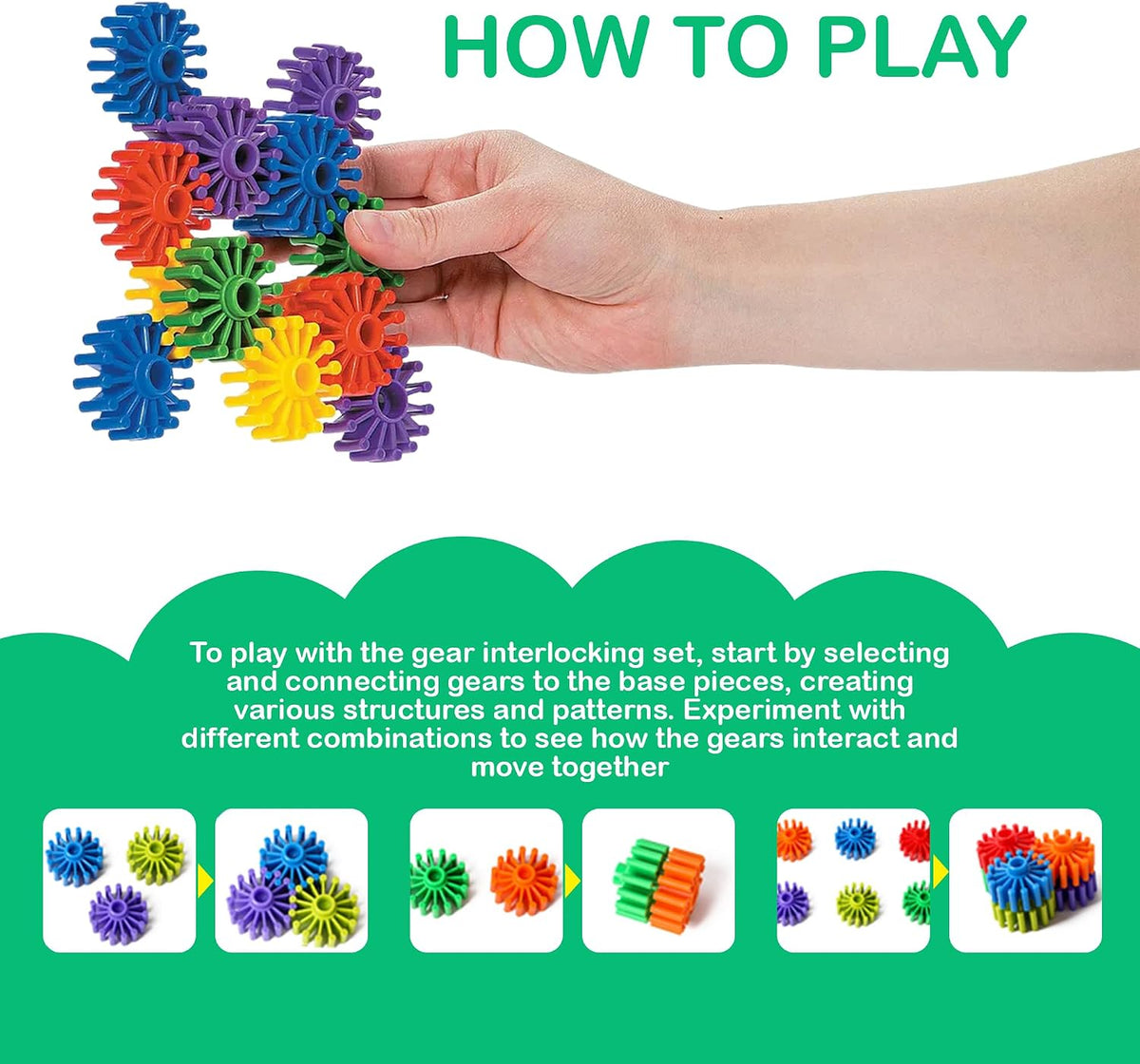 STEM Building Blocks Toys for Kids – Educational and Safe Gear Interlocking Construction Playset – Develop Creativity Preschool Brain Teaser Montessori Toys Gift for 3 4 5 Years Old Kids Boys Girls