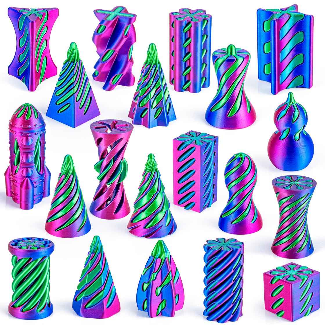 12 Pack 3D Printed Fidget Toys, Impossible Passthrough Spiral Set