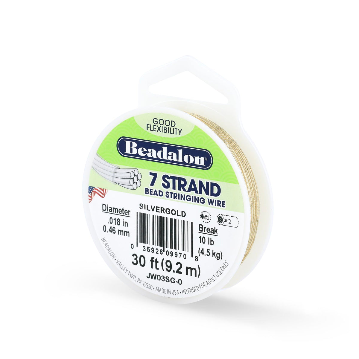 Beadalon 7-Strand Stainless Steel Beading Wire, .015 in / 0.38 mm - Bright