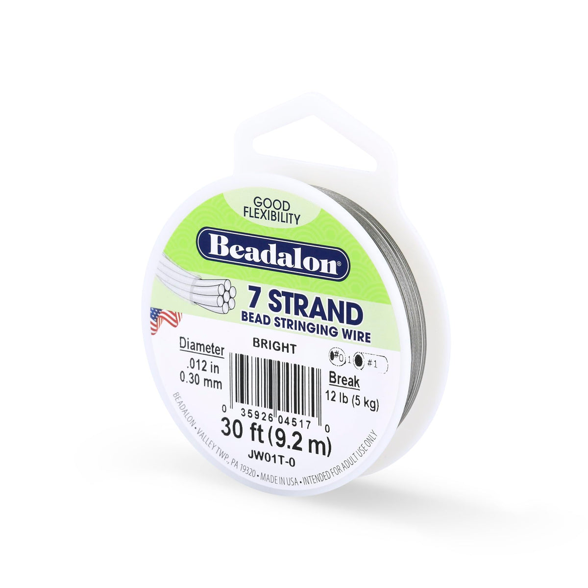 Beadalon 7-Strand Stainless Steel Beading Wire, .015 in / 0.38 mm - Bright